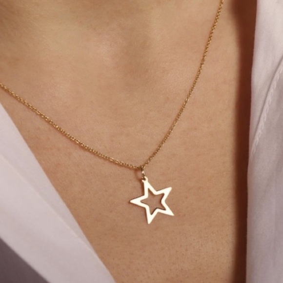 Anthropologie Jewelry - 14K Gold Plated Hollow Cut Out Star Shaped Pendant Charm Chain Necklace
